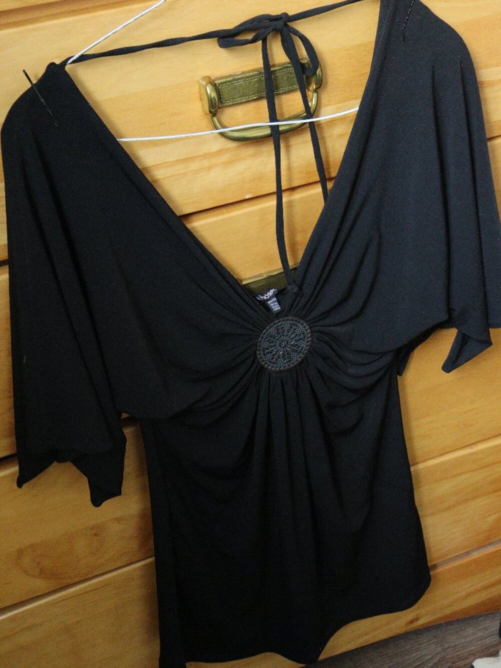 Le Chateau Black V Neck Open Back Boho Top